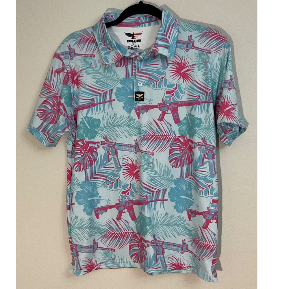 Eagle Six Gear Mens Small Rifle Hawaiian Tactical Performance Polo Shirt‎